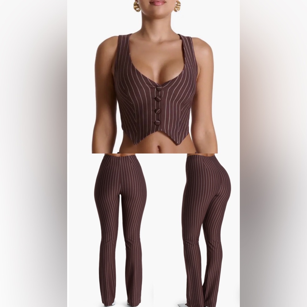 Naked wardrobe pin stripe Brown vest top medium and pants sz small